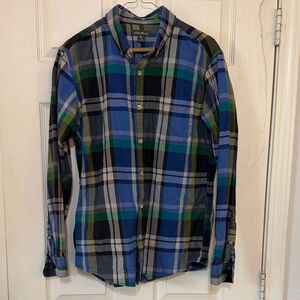 Eddie Bauer Blue, Green & Black Plaid Button-Down Shirt